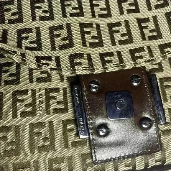 FENDI Zucchino Monogram Double Flap Baguette Shoulder Bag Brown FF Vintage Y2K - Picture 8 of 16